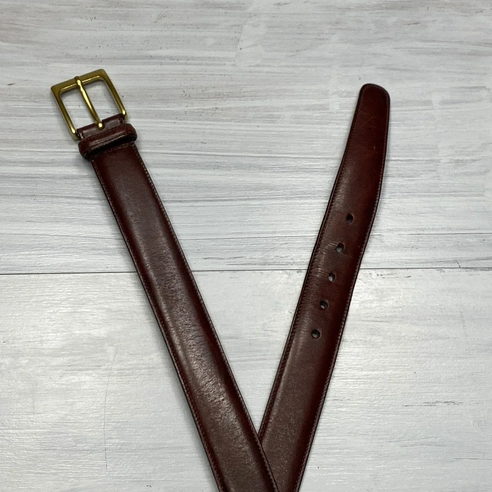 Trafalgar Cortina Belt Mens 36 Brown Leather Brass Buckle Handmade USA Dress 171